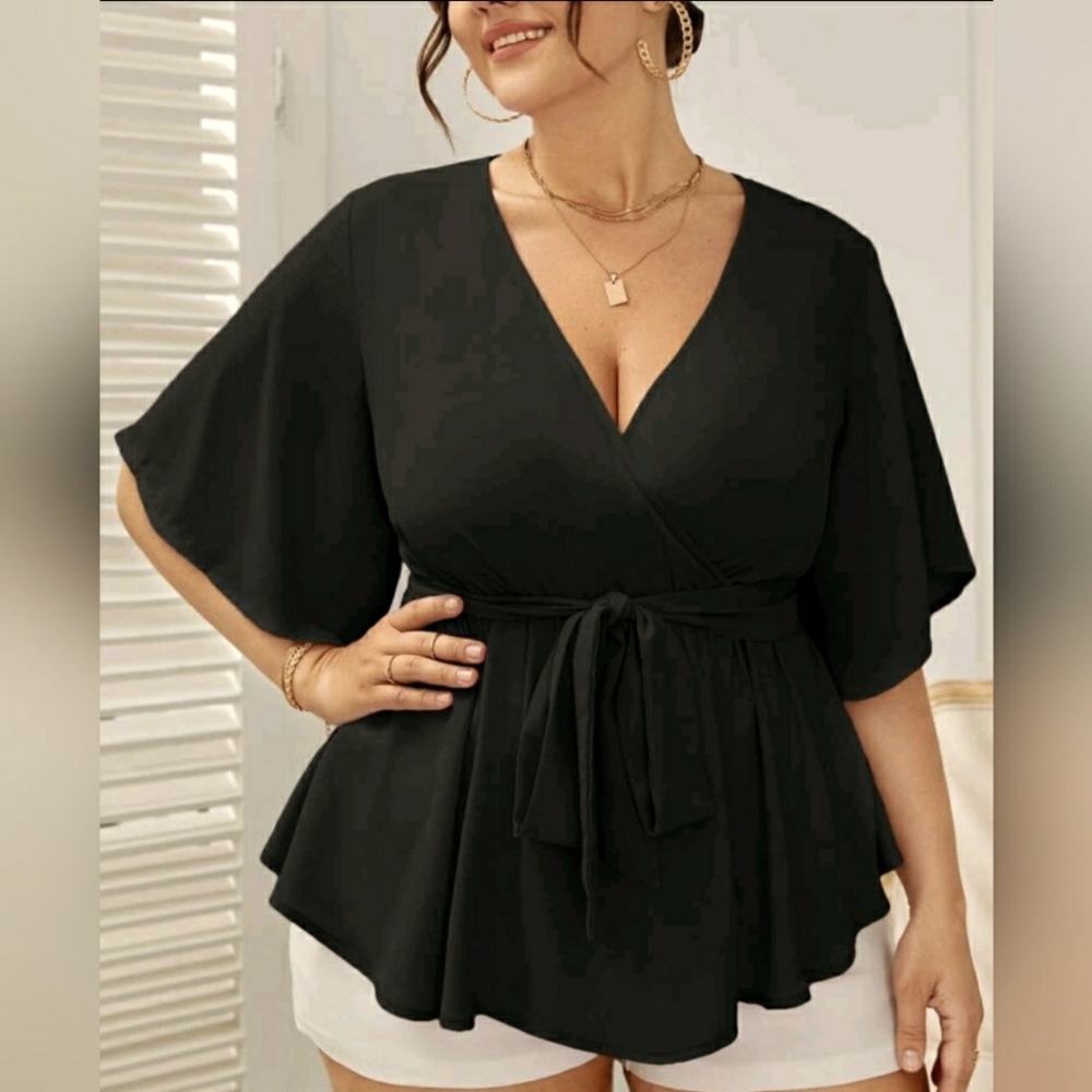 NEW! Surplice wrap front, Belted,Ruffled Peplum hem Blouses